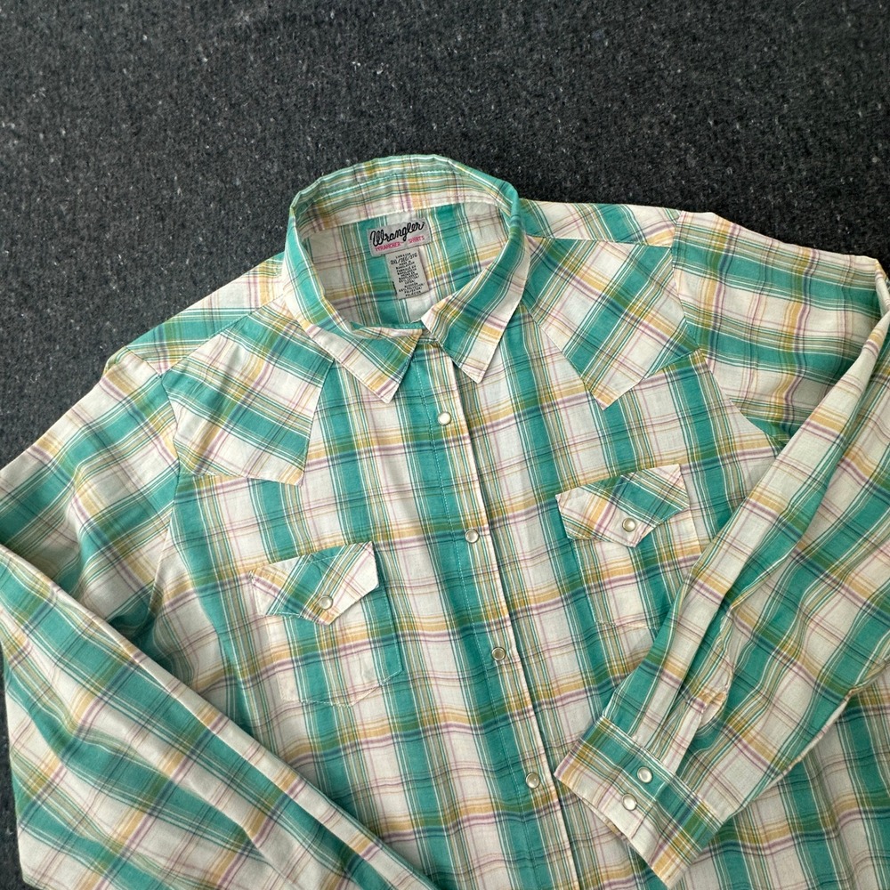 Wrangler Wrancher Shirt Men 3XL Green Plaid Western Snap Button Cowboy Rodeo